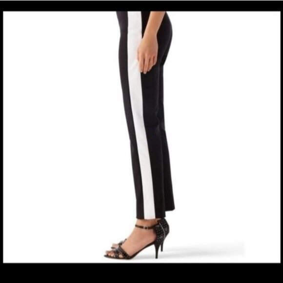 NEW White House Black Market Side Stripe Taper ankle Pants Black White Size 4 - Picture 7 of 7